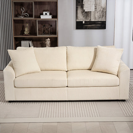 3-Sitzer Kordsofa mit Kissen, Cremeweiß, 212 cm