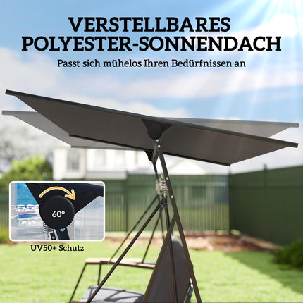 3-Sitzer Hollywoodschaukel mit verstellbarem Sonnendach und Ablagen, Grau