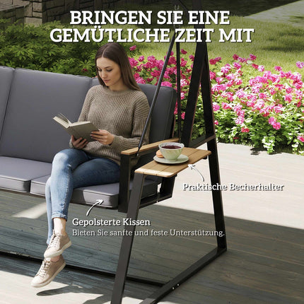 3-Sitzer Hollywoodschaukel mit verstellbarem Sonnendach und Ablagen, Grau