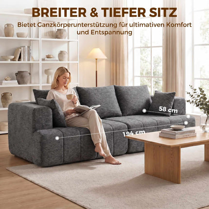 3-Seater Grey Chenille Cloud Sofa with Cushions