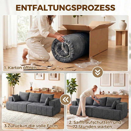 3-Seater Grey Chenille Cloud Sofa with Cushions