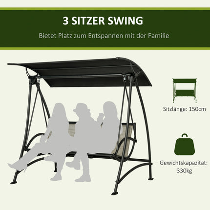 3-Sitzer-Gartenschaukel, UV-Schutz, verstellbares Sonnendach