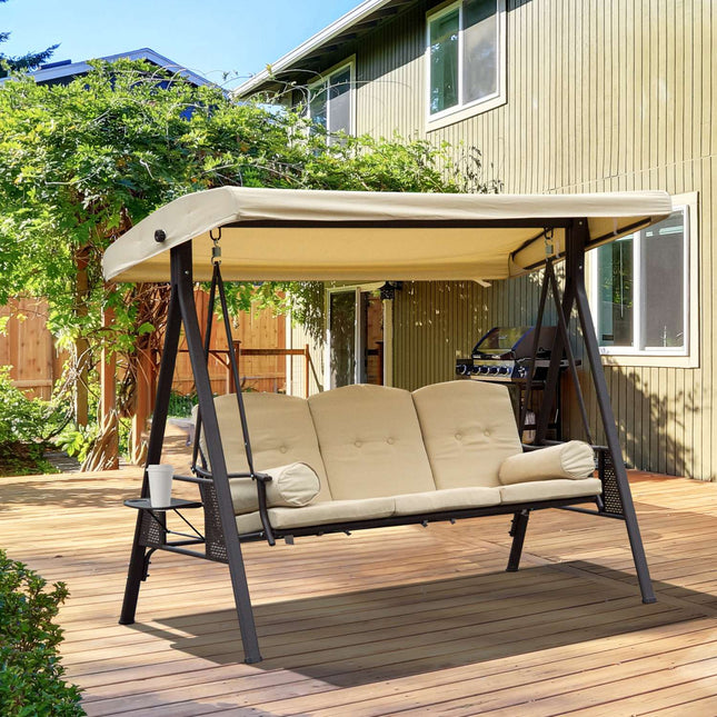 Gartenschaukel mit Dach, 3-Sitzer, Metall und Polyester