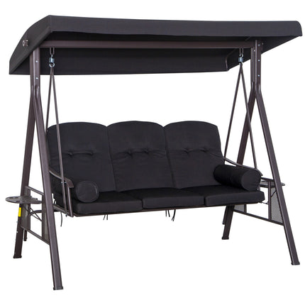 Gartenschaukel 3-Sitzer mit Sonnendach und Kissen, Metall schwarz