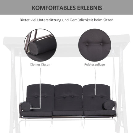 Gartenschaukel 3-Sitzer mit Sonnendach und Kissen, Metall schwarz