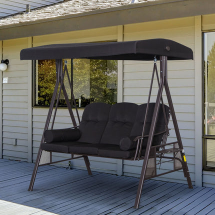 Gartenschaukel 3-Sitzer mit Sonnendach und Kissen, Metall schwarz