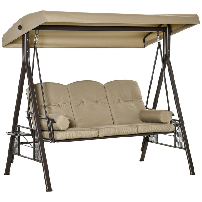 Gartenschaukel 3-Sitzer mit Sonnendach, Metallrahmen Khaki