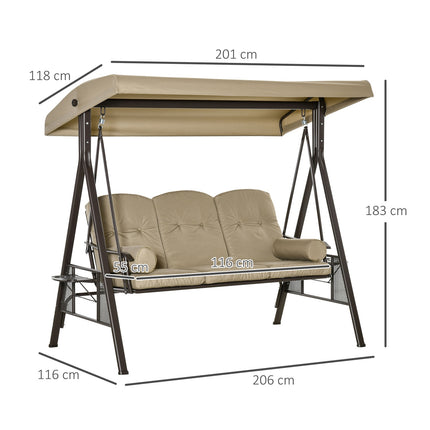 Gartenschaukel 3-Sitzer mit Sonnendach, Metallrahmen Khaki