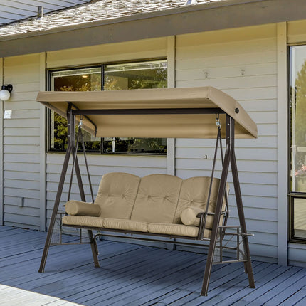 Gartenschaukel 3-Sitzer mit Sonnendach, Metallrahmen Khaki