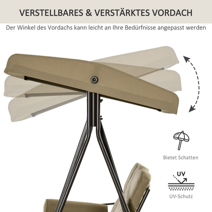 Gartenschaukel 3-Sitzer mit Sonnendach, Metallrahmen Khaki