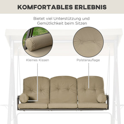 Gartenschaukel 3-Sitzer mit Sonnendach, Metallrahmen Khaki