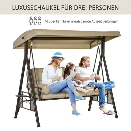 Gartenschaukel 3-Sitzer mit Sonnendach, Metallrahmen Khaki