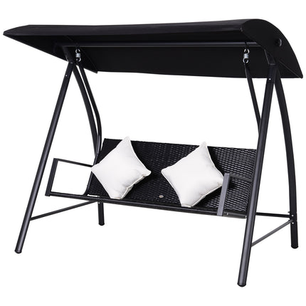 3-Sitzer Hollywoodschaukel, Polyrattan, schwarz, mit Kissen - 360 kg Tragkraft