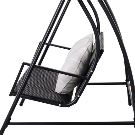 3-Sitzer Hollywoodschaukel, Polyrattan, schwarz, mit Kissen - 360 kg Tragkraft