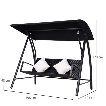 3-Sitzer Hollywoodschaukel, Polyrattan, schwarz, mit Kissen - 360 kg Tragkraft