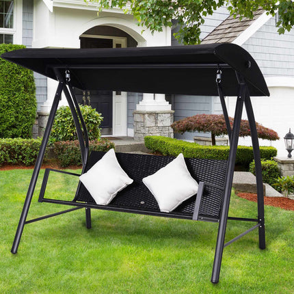 3-Sitzer Hollywoodschaukel, Polyrattan, schwarz, mit Kissen - 360 kg Tragkraft