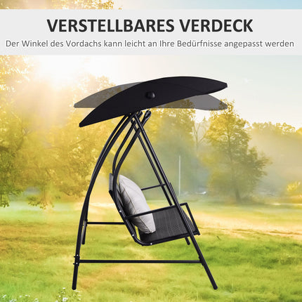 3-Sitzer Hollywoodschaukel, Polyrattan, schwarz, mit Kissen - 360 kg Tragkraft