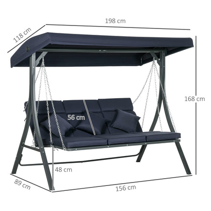 Gartenschaukel 3-Sitzer, verstellbares Sonnendach und Auflagen, Belastbarkeit 270 kg