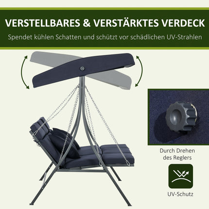 Gartenschaukel 3-Sitzer, verstellbares Sonnendach und Auflagen, Belastbarkeit 270 kg