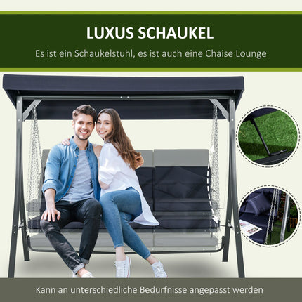 Gartenschaukel 3-Sitzer, verstellbares Sonnendach und Auflagen, Belastbarkeit 270 kg
