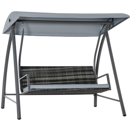 3-Sitzer Hollywoodschaukel aus grauem Polyrattan mit Sonnendach