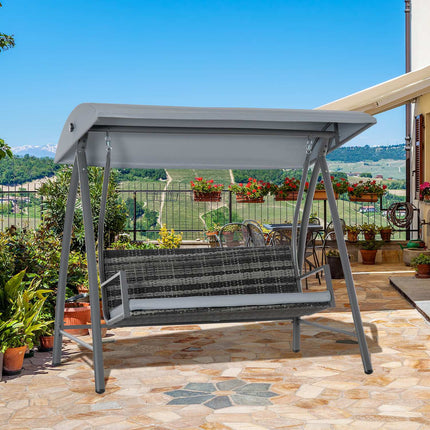 3-Sitzer Hollywoodschaukel aus grauem Polyrattan mit Sonnendach