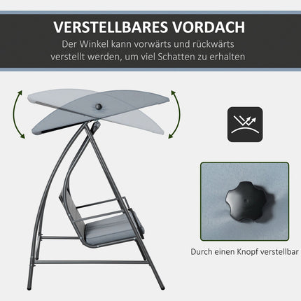 3-Sitzer Hollywoodschaukel aus grauem Polyrattan mit Sonnendach
