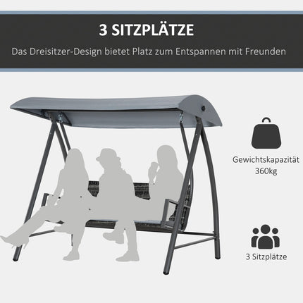 3-Sitzer Hollywoodschaukel aus grauem Polyrattan mit Sonnendach