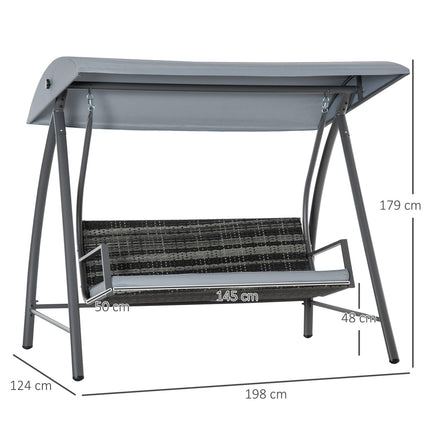 3-Sitzer Hollywoodschaukel aus grauem Polyrattan mit Sonnendach