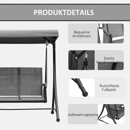 3-Sitzer Verandaschaukel aus Aluminium mit Überdachung, grau