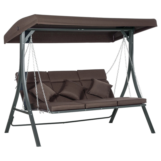 3-Sitzer Schaukelbank aus Metall mit Kissen und verstellbarem Sonnendach