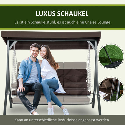 3-Sitzer Schaukelbank aus Metall mit Kissen und verstellbarem Sonnendach