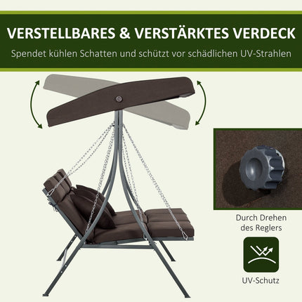 3-Sitzer Schaukelbank aus Metall mit Kissen und verstellbarem Sonnendach