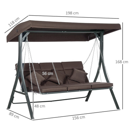 3-Sitzer Schaukelbank aus Metall mit Kissen und verstellbarem Sonnendach