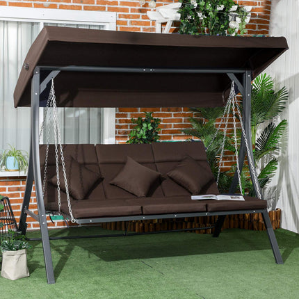 3-Sitzer Schaukelbank aus Metall mit Kissen und verstellbarem Sonnendach