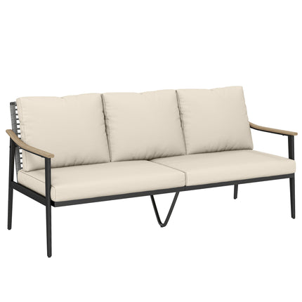 3-Seater Rattan Outdoor Sofa with Cushions, Steel Frame