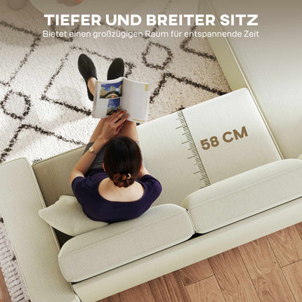 3-Sitzer Sektionssofa mit umkehrbarer Recamiere, cremefarbener Kord