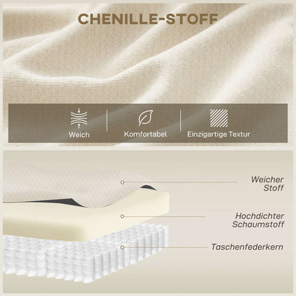 3-Sitzer-Sofa, 203 cm, Chenille-Stoff, Cremeweiß