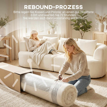 3-Sitzer-Sofa, 203 cm, Chenille-Stoff, Cremeweiß