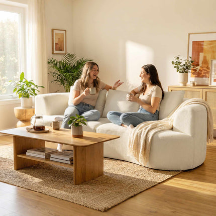 3-Sitzer-Sofa, 203 cm, Chenille-Stoff, Cremeweiß