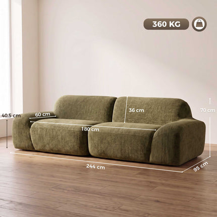3-Seater Sofa, Chenille Upholstery, Deep Green