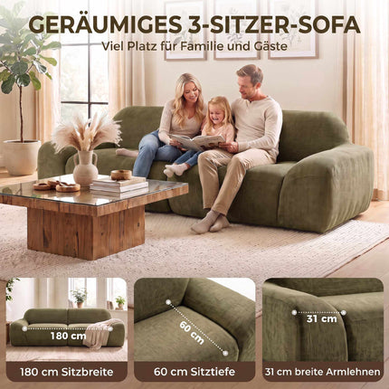 3-Seater Sofa, Chenille Upholstery, Deep Green