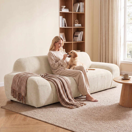 3-Seater Sofa, Cream White, Chenille Upholstery, No Assembly