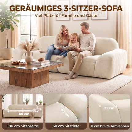 3-Seater Sofa, Cream White, Chenille Upholstery, No Assembly