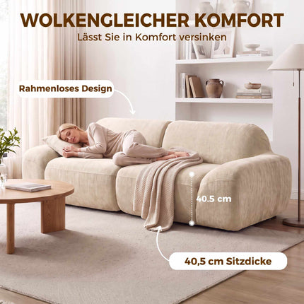 3-Seater Sofa, Cream White, Chenille Upholstery, No Assembly