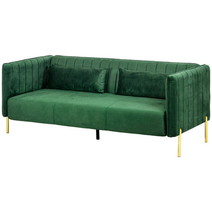 Canapé 3 places, canapé d'appoint avec 2 coussins, canapé 3 places avec accoudoirs, canapé rembourré aspect velours, 200 x 88 x 76 cm, vert