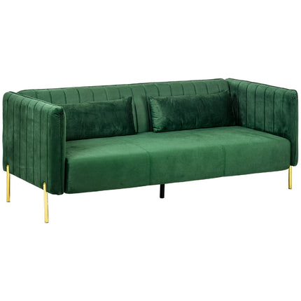 Canapé 3 places, canapé d'appoint avec 2 coussins, canapé 3 places avec accoudoirs, canapé rembourré aspect velours, 200 x 88 x 76 cm, vert