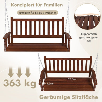 3-Seater Solid Wood Porch Swing, 360 kg Capacity, Brown