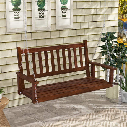 3-Seater Solid Wood Porch Swing, 360 kg Capacity, Brown