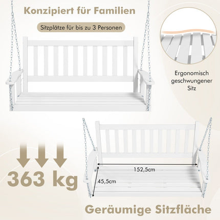3-Sitzer Massivholz-Hollywoodschaukel, 360 kg Tragkraft, Weiß